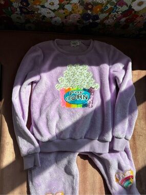 Lola + The Boys Lavender Crewneck Sweater with Colorful Popcorn Appliqué